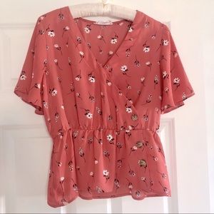 Pink rose floral print blouse top